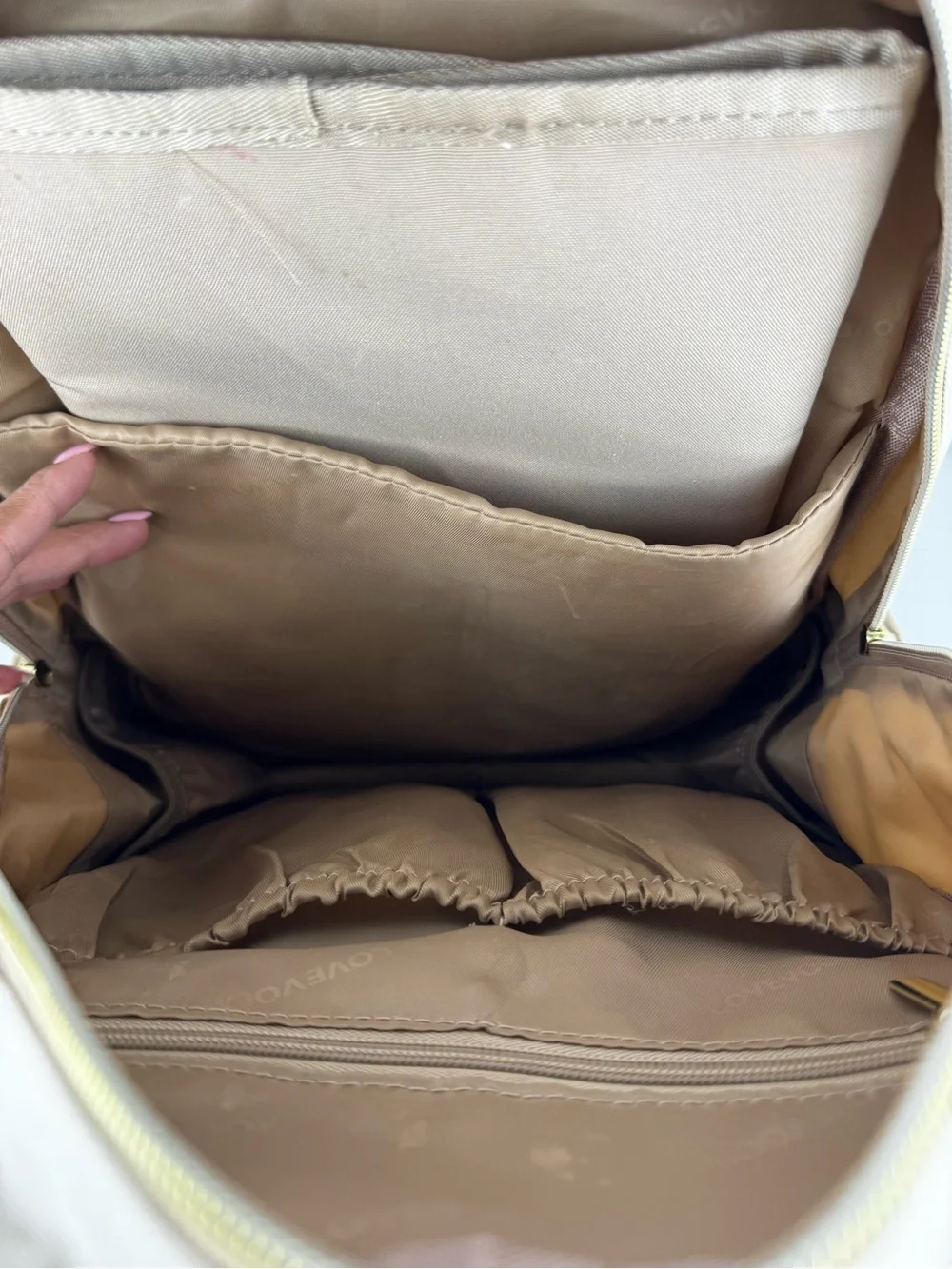 Lovevook Beige and Cream Travel Diaper Backpack